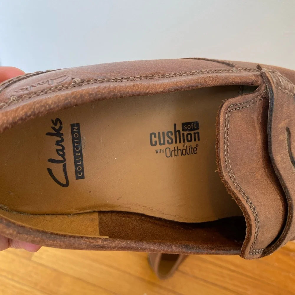 Clarks Collection Markman Way Leather Soft Cushion Loafers Brown Men’s Size 8.5